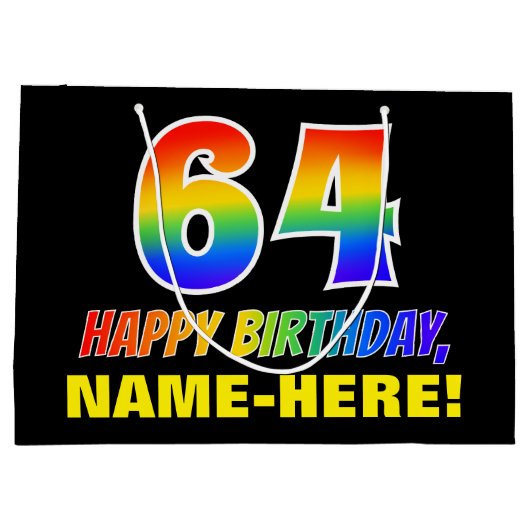 64e verjaardag: Vet, Vun, Eenvoudig, Regenboog 64 Groot Cadeauzakje (Achterkant)