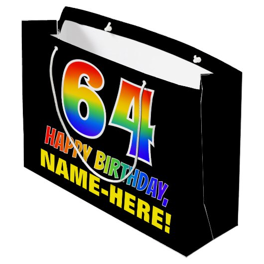 64e verjaardag: Vet, Vun, Eenvoudig, Regenboog 64 Groot Cadeauzakje (Achterkant Gekanteld)