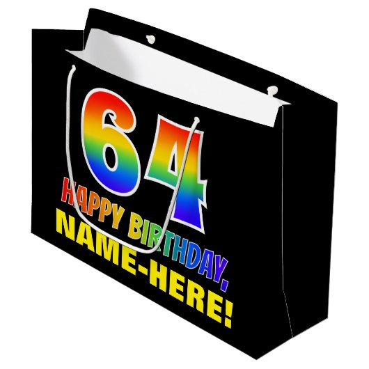 64e verjaardag: Vet, Vun, Eenvoudig, Regenboog 64 Groot Cadeauzakje (Voorkant Gekanteld)