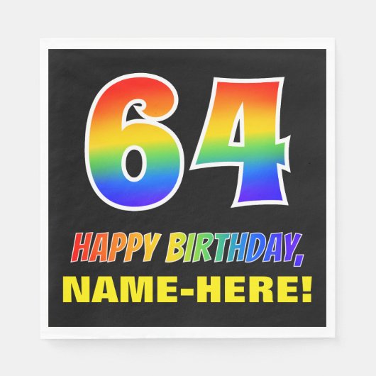 64e verjaardag: Vet, Vun, Eenvoudig, Regenboog 64 Servet (Voorkant)