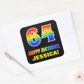 64e verjaardag: Vet, Vun, Eenvoudig, Regenboog 64 Vierkante Sticker (Envelop)