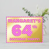 64e verjaardag — Vet, vuurtje, roze band # 64 Folie Uitnodiging (Staand Voorkant)