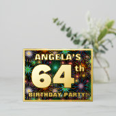 64e verjaardag: Vette, kleurrijke Fireworks-look Folie Uitnodiging Briefkaart (Staand Voorkant)