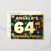 64e verjaardag: Vette, kleurrijke Fireworks-look Folie Uitnodiging Briefkaart (Voorkant / Achterkant)