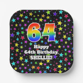 64e verjaardag: vun stars patroon en regenboog "64 papieren bordje (Voorkant)