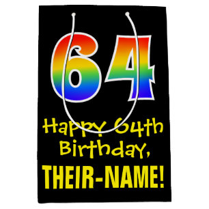 64e verjaardag: vun, vet, kleurrijk, regenboog "64 medium cadeauzakje