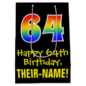64e verjaardag: vun, vet, kleurrijk, regenboog "64 medium cadeauzakje (Achterkant)