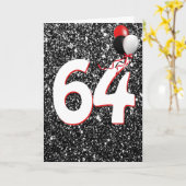 64e Verjaardagsballonnen op Zwarte Glitter Kaart (Gele Bloem)