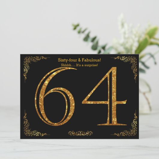 64e Verjaardagsfeest, Gatsby stijl, zwart goud gli Kaart (Staand voorkant)