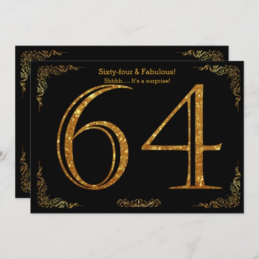 64e Verjaardagsfeest, Gatsby stijl, zwart goud gli Kaart (Voorkant / Achterkant)