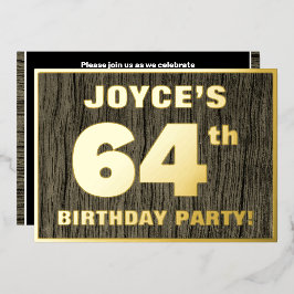 64e verjaardagsfeest: Krachtig, namaak houtnerfpat Folie Uitnodiging