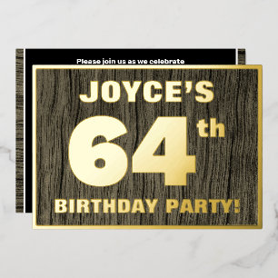64e verjaardagsfeest: Krachtig, namaak houtnerfpat Folie Uitnodiging
