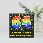 64e verjaardagsfeest: leuke muzieksymbolen, regenb kaart (Staand voorkant)
