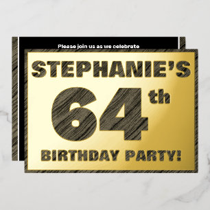 64e Verjaardagsfeestje — Krachtige, Nep Houtstruct Folie Uitnodiging