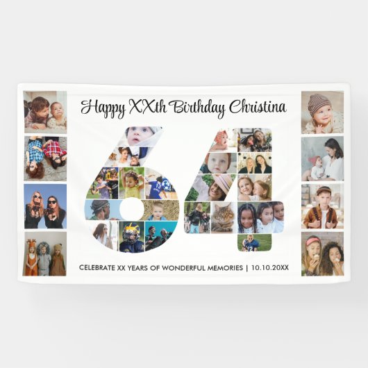 64e verpartij Cijfer 64 Fotocollage Spandoek (Horizontaal)