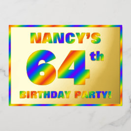 64e verpartijfeest — Leuk, regenboogspectrum “64” Folie Uitnodiging
