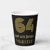64ste verjaardag: Art Deco Geïnspireerde look "64" Papieren Bekers (Voorkant)