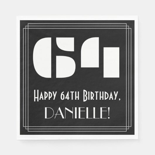 64ste verjaardag: Art Deco Geïnspireerde look "64" Servet (Voorkant)