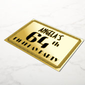 64ste verjaardag: Art Deco Kijk "64" en naam Folie Uitnodiging (Gedraaid)