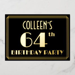 64ste verjaardag: Art Deco Kijk "64", met naam Folie Uitnodiging