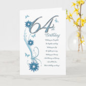 64ste verjaardag in wintertaling met bloemen en kaart (Gele Bloem)