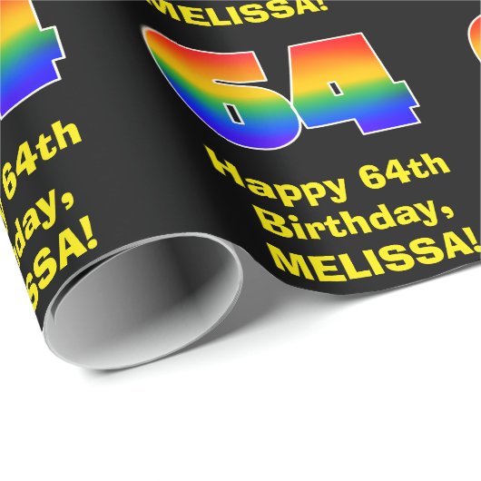 64ste verjaardag: Leuke, kleurrijke regenboog geïn Cadeaupapier (Rol Hoek)