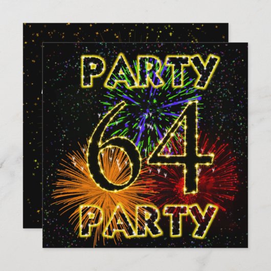 64ste verjaardag uitnodiging met vuurwerk (Voorkant / Achterkant)