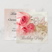 64ste verjaardag uitnodiging, rozen en parels kaart (Voorkant / Achterkant)
