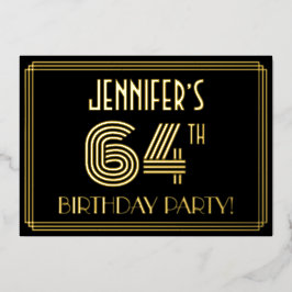 64ste verjaardagsfeest — Art Deco-stijl “64” + naa Folie Uitnodiging