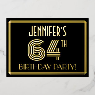 64ste verjaardagsfeest — Art Deco-stijl “64” + naa Folie Uitnodiging