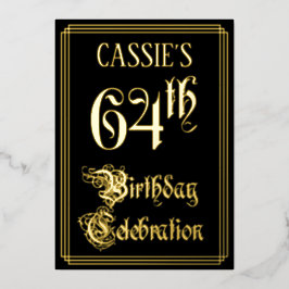 64ste verjaardagsfeest — Fantasievol script & aang Folie Uitnodiging