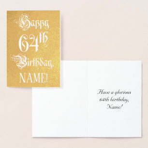 64th Birthday: Elegant, Ornate Script; Custom Name Folie Kaarten