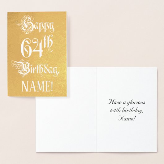64th Birthday: Elegant, Ornate Script; Custom Name Folie Kaarten (Display)
