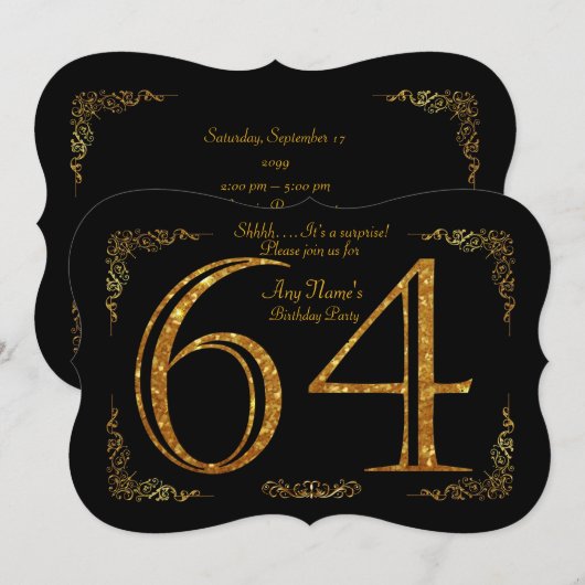 64th, Birthday party 64th, geweldige Gatsby, zwart Kaart (Voorkant / Achterkant)