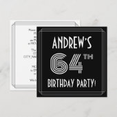 64th Birthday Party: Art Deco Style w/ Custom Name Kaart (Voorkant / Achterkant)