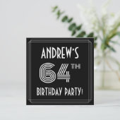 64th Birthday Party: Art Deco Style w/ Custom Name Kaart (Staand voorkant)