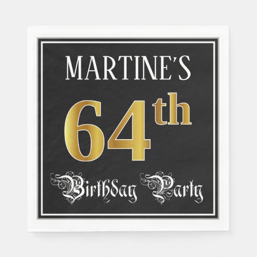 64th Birthday Party — Fancy Script, Faux Gold Look Servet (Voorkant)