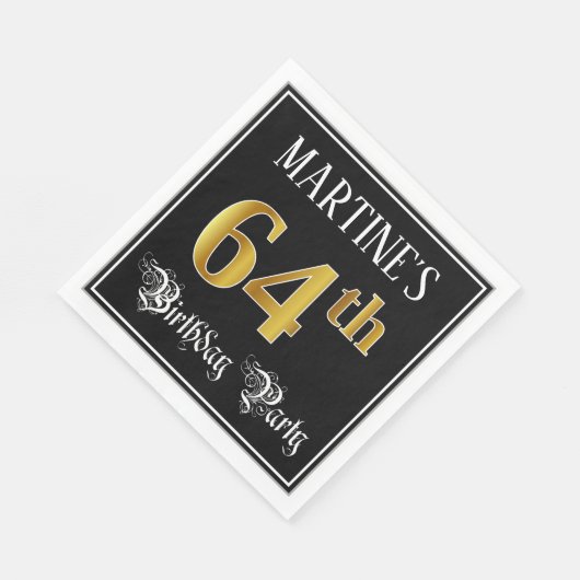64th Birthday Party — Fancy Script, Faux Gold Look Servet (Hoek)