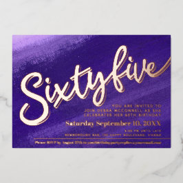 65 65e verjaardag paars roos gouden foto folie uitnodiging