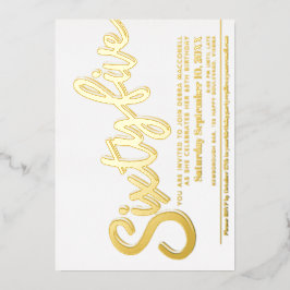65 65th Birthday party white gold script Folie Uitnodiging
