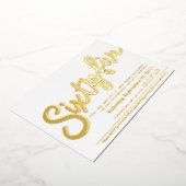 65 65th Birthday party white gold script Folie Uitnodiging (Gedraaid)