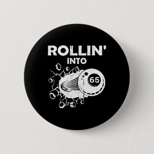 65 biljarten 65ste verjaardag Flaming Bill Ronde Button 5,7 Cm