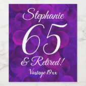 65 en Gepensioneerd Elegant Paarse Gepersonaliseer Wijn Etiket (Enkel label)