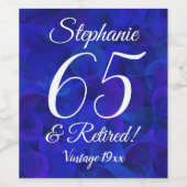 65 en Gepensioneerd Elegant Royal Blue Gepersonali Wijn Etiket (Enkel label)
