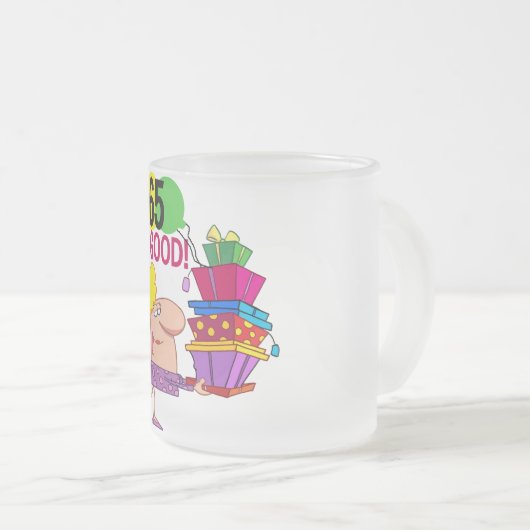 65 is Good Birthday Tshirts and Gifts Matglas Koffiemok (Voorkant rechts)