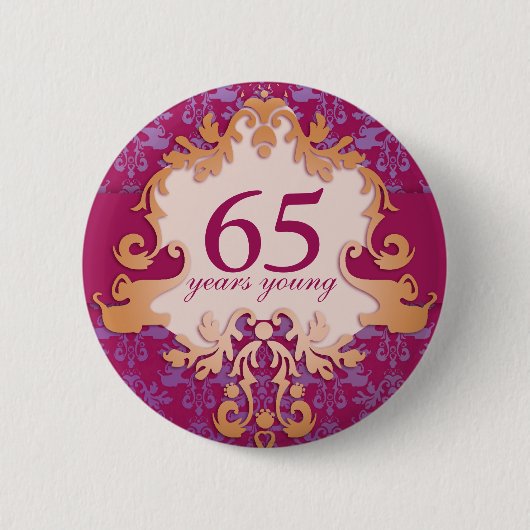 65 jaar jonge vogel - olifant 65 jaar ronde button 5,7 cm (Voorkant)