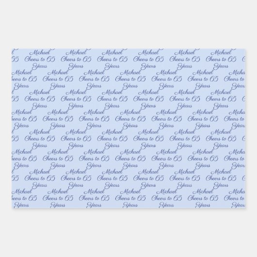 65 jaar Navy Light Blue 65th Birthday Inpakpapier Vel (Voorkant 3)
