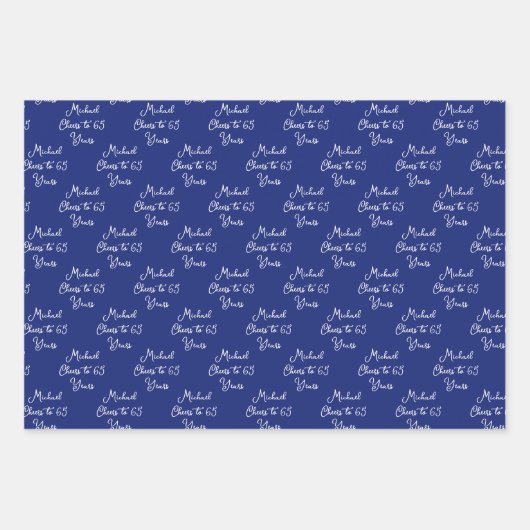 65 jaar Navy Light Blue 65th Birthday Inpakpapier Vel (Voorkant)