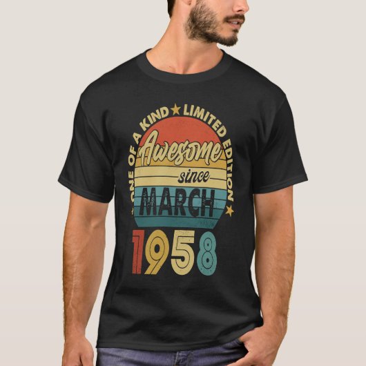65 jaar oud Geweldige sinds maart 1958 65th Birthd T-shirt (Voorkant)