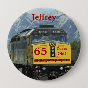 65 jaar oud, Railroad Train Birthday Button Pin